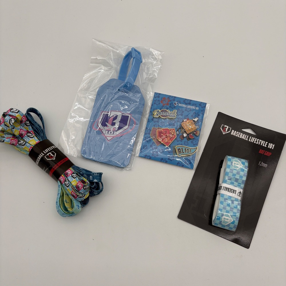 Baseball Lifestyle 101 swag Accessory Bundle Bat Grip Shoelaces Pins Luggage Tag